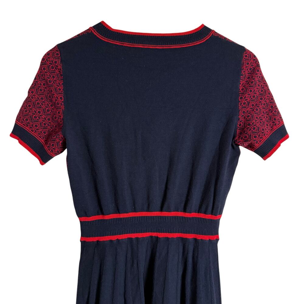 Draper James Magnolia Navy Red Fit & Flare Knit Short Sleeve Sweater Dress Sz M - Picture 13 of 15